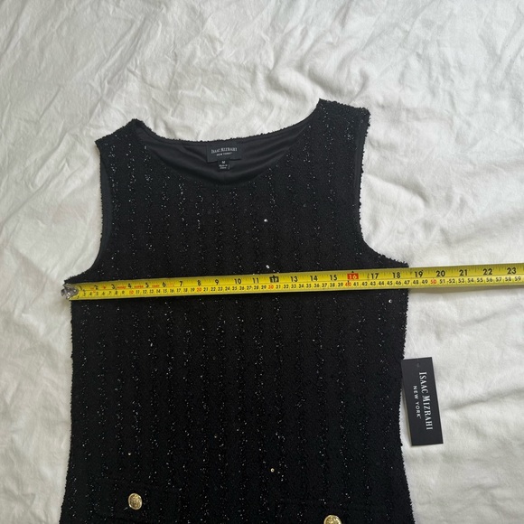 Isaac Mizrahi New York Black Sequin Tweed Sheath Dress Gold Buttons Size M - Picture 12 of 14
